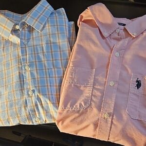 BUNDLE-Pink Polo Assn. & Blue Stafford Casual Button Down Shirts-Size Large